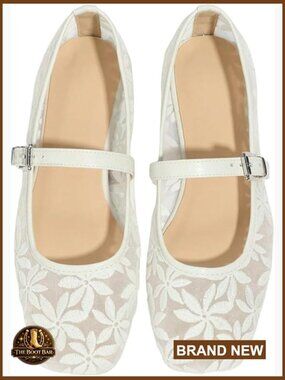 Women's Mesh Ballet Flats Square Toe Comfortable Dress Bridal Wedding Shoes